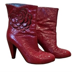 Miss Sixty Red Ankle Boots with Floral Detail